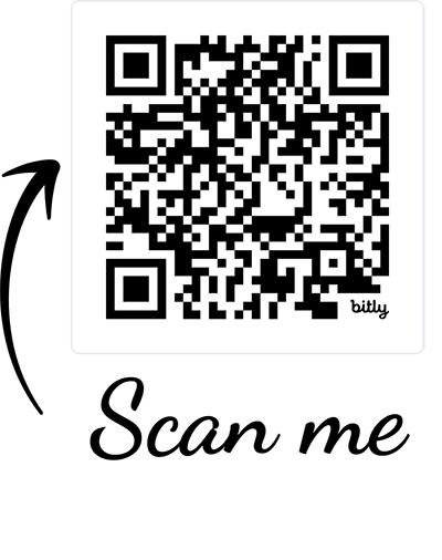 A QR code with the words "Scan Me" under it and an upward pointing arrow